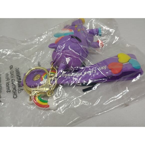 Michati Purple Unicorn Keychain PVC Cartoon Kid's Bag Charm New - Picture 3 of 4